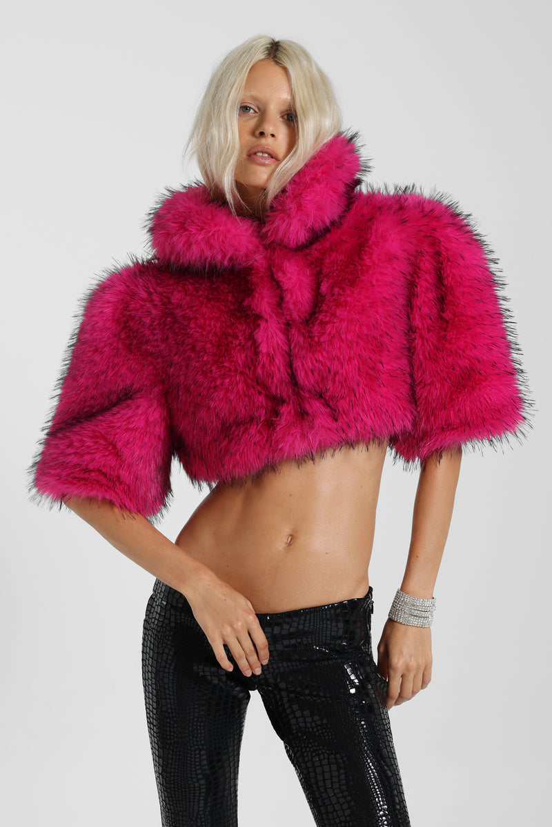 Avlon Faux Fur Crop Jacket in Pink