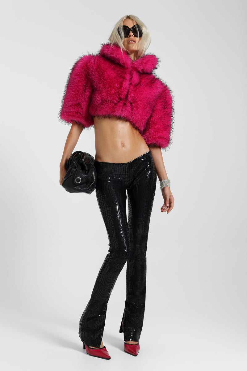 Avlon Faux Fur Crop Jacket in Pink