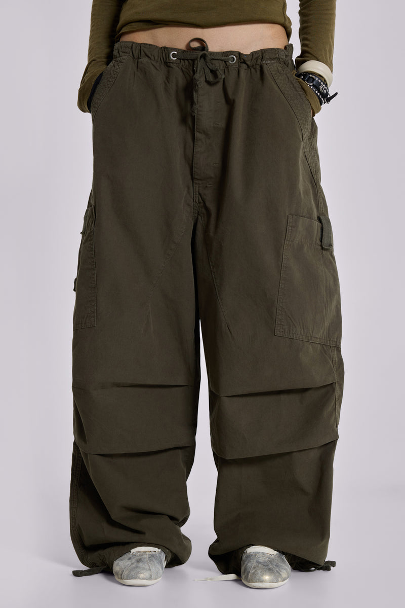 Khaki Parachute Cargo Pants