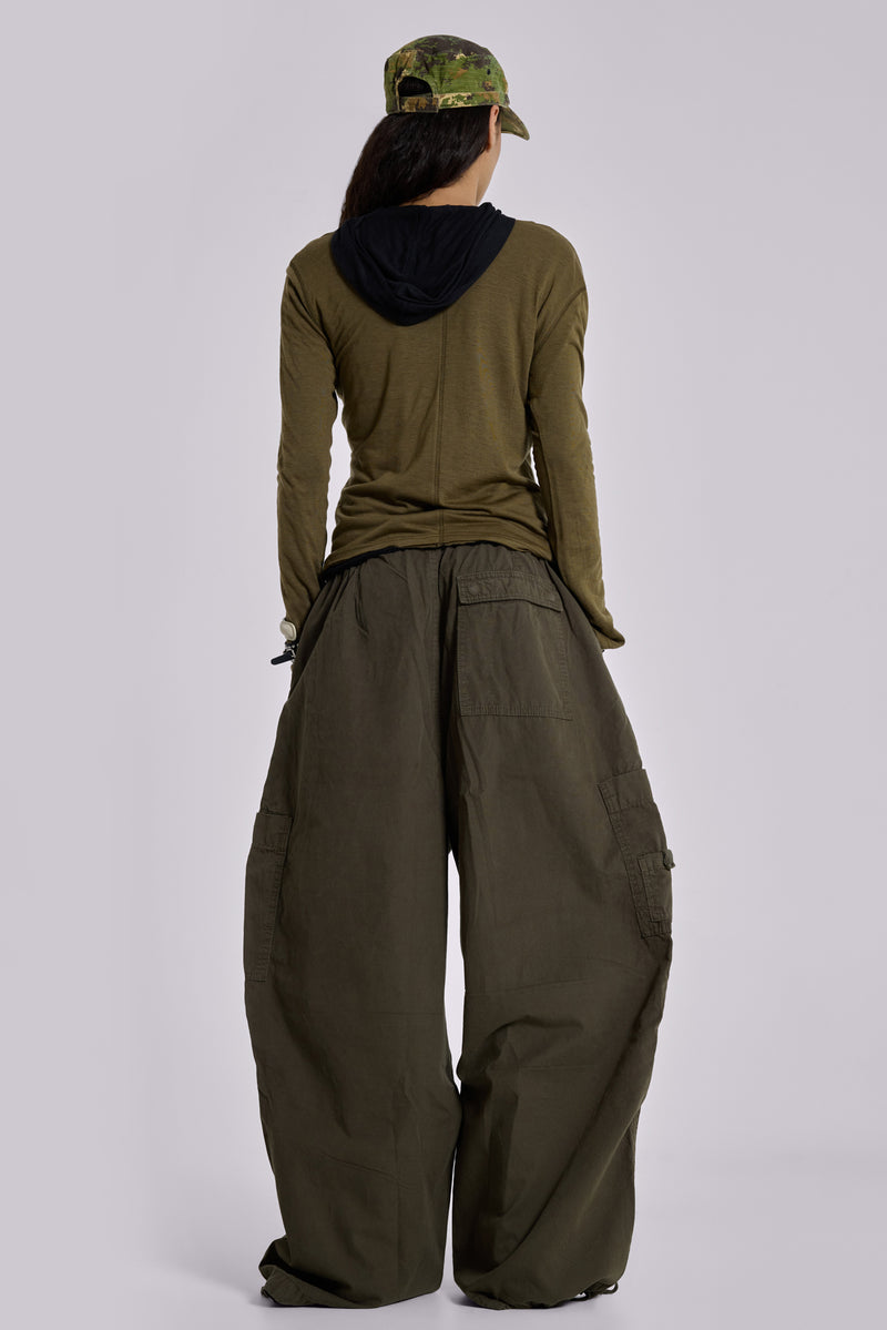 Khaki Parachute Cargo Pants
