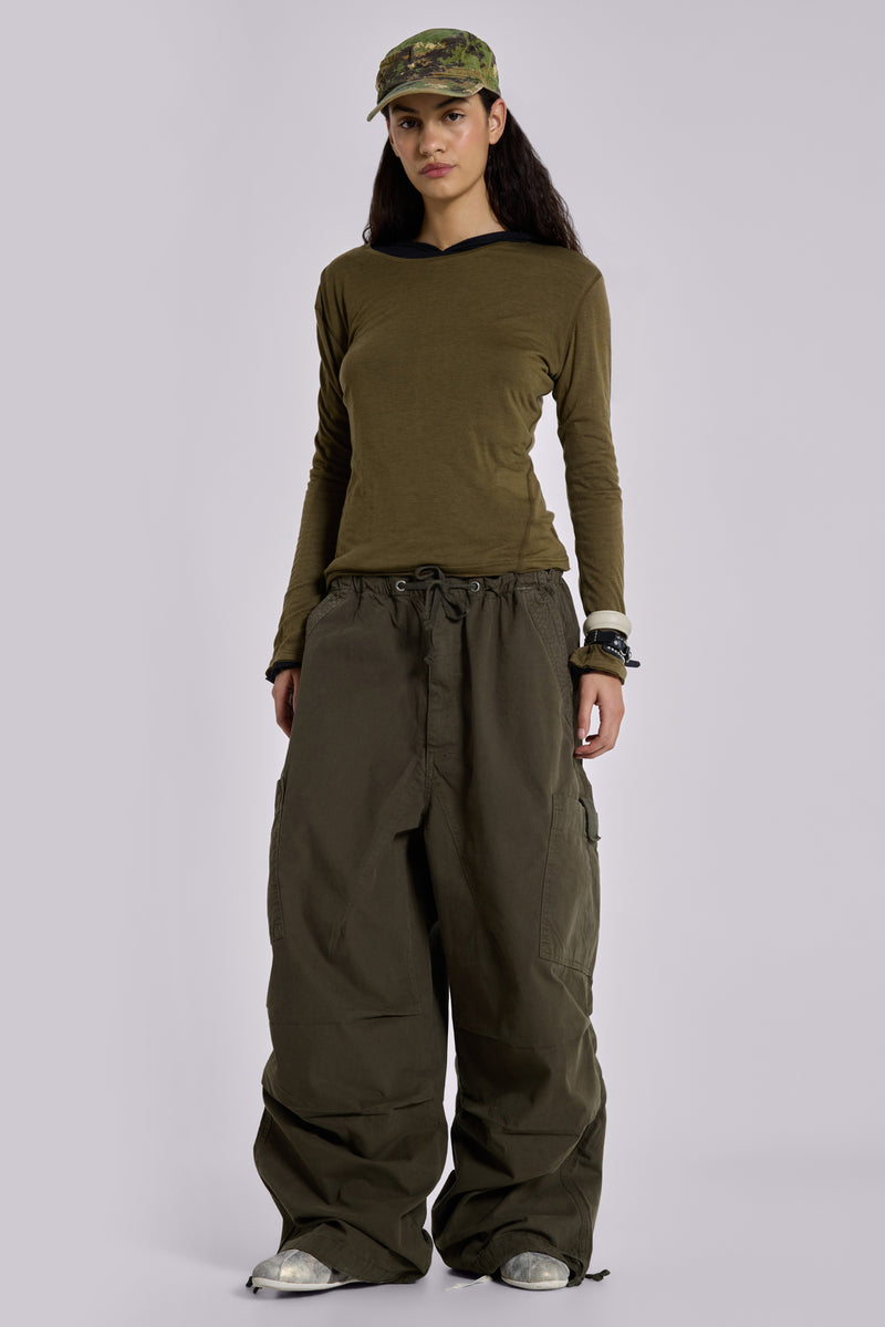 Khaki Parachute Cargo Pants