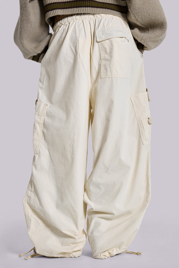 Ecru Parachute Cargo Pants