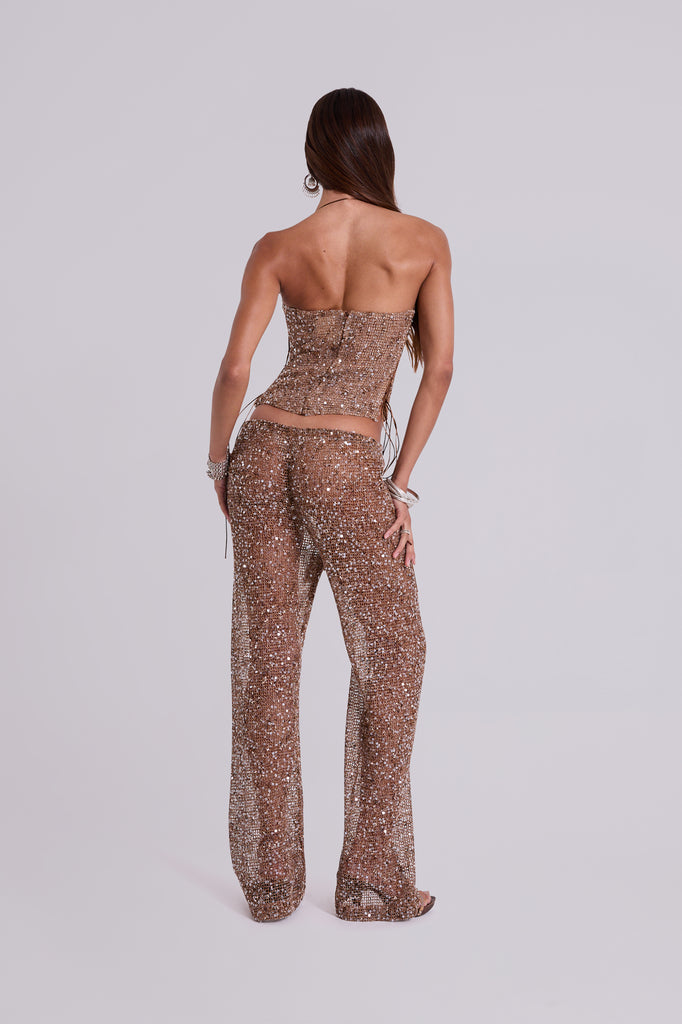 Deva Sequin Knit Corset Top in Sand