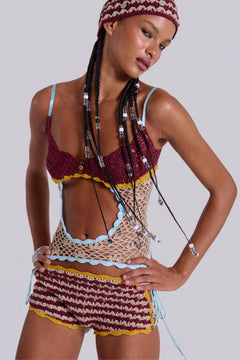 Kalani Cut Out Crochet Top - M / Burgundy
