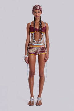 Kalani Crochet Mini Shorts - S / Burgundy