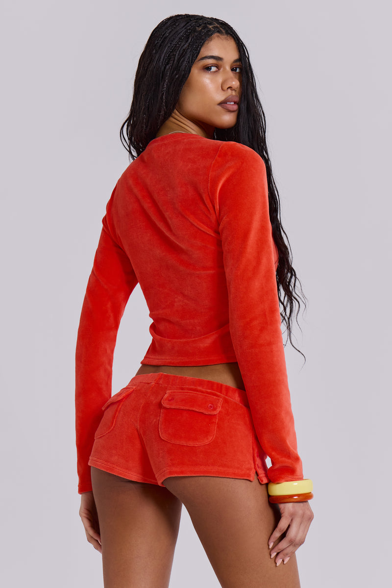Tangerine Velour Mini Shorts