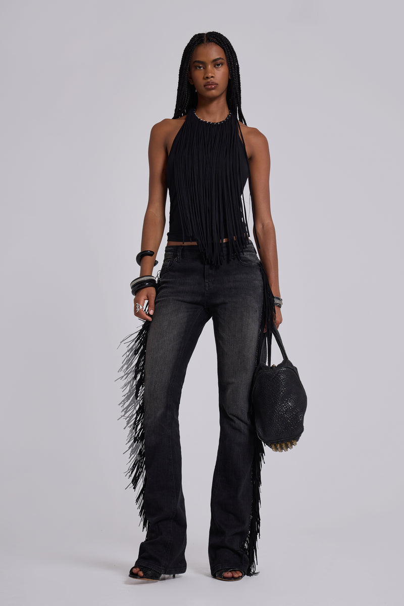 El Topo Fringe Bootcut Jeans in Black Wash