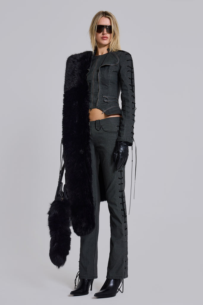 Saskia 2-in-1 Faux Fur Shrug in Black
