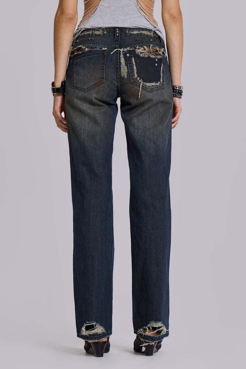 Tori Distressed Lace Low Rise Bootcut Jeans