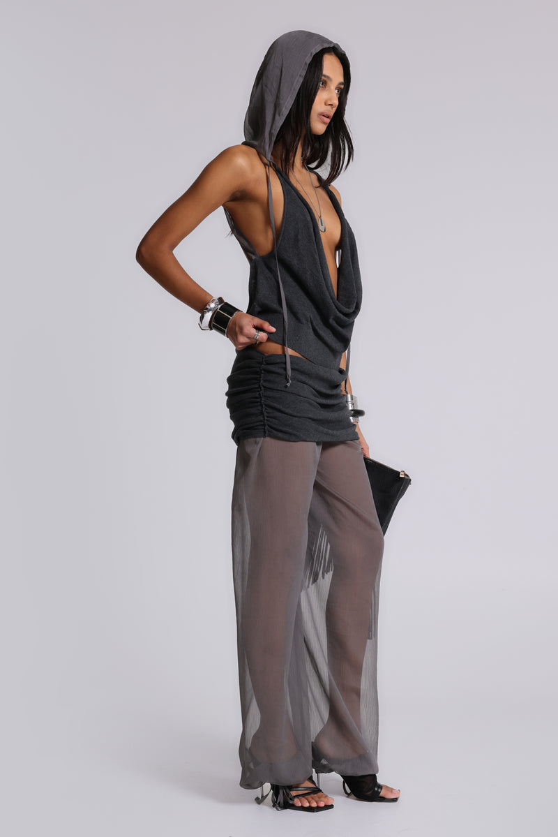 Lurien Backless Hooded Chiffon Knit Top