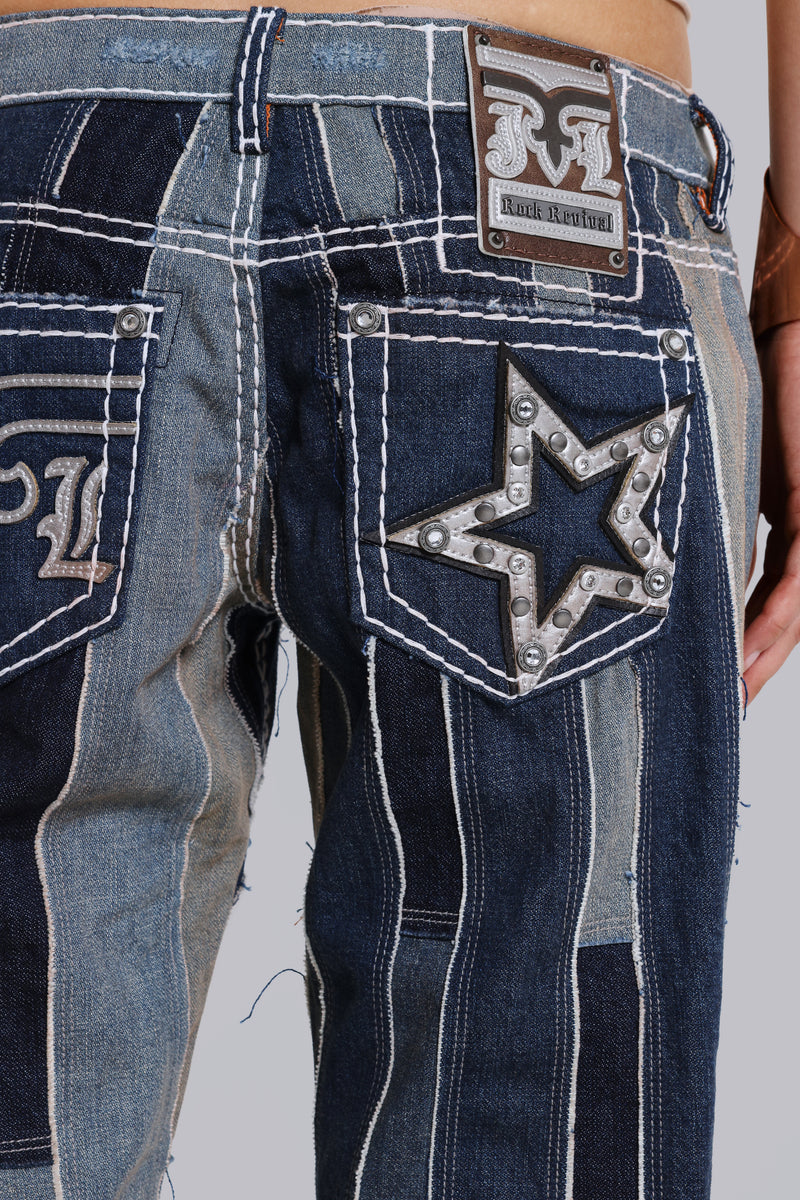 Rock Revival Patchwork Flag Rider Jeans