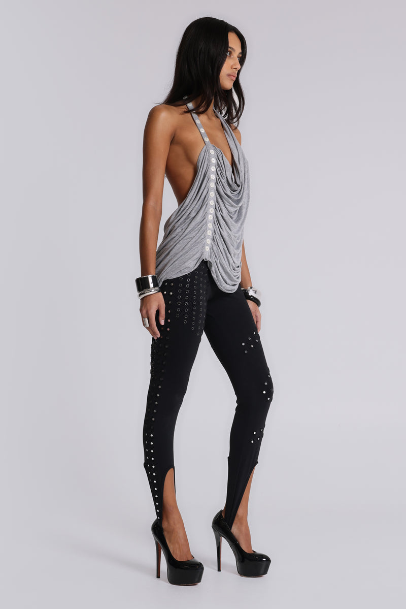 Alisia Backless Button Halter Top