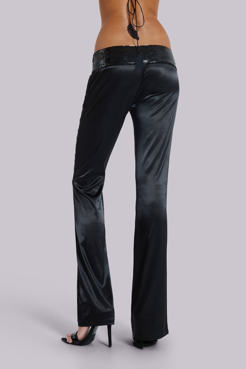 Nivi Chainmail Satin Trousers in Black