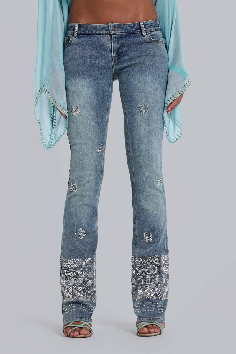 Hand-Beaded Bootcut Cooper Jeans