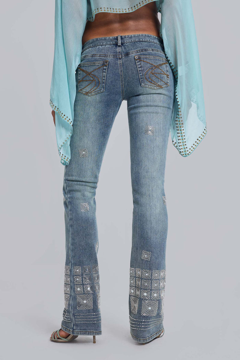 Hand-Beaded Bootcut Cooper Jeans