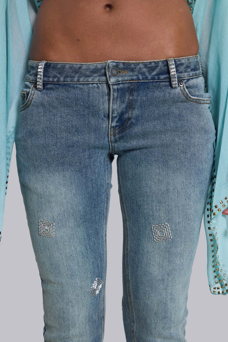 Hand-Beaded Bootcut Cooper Jeans