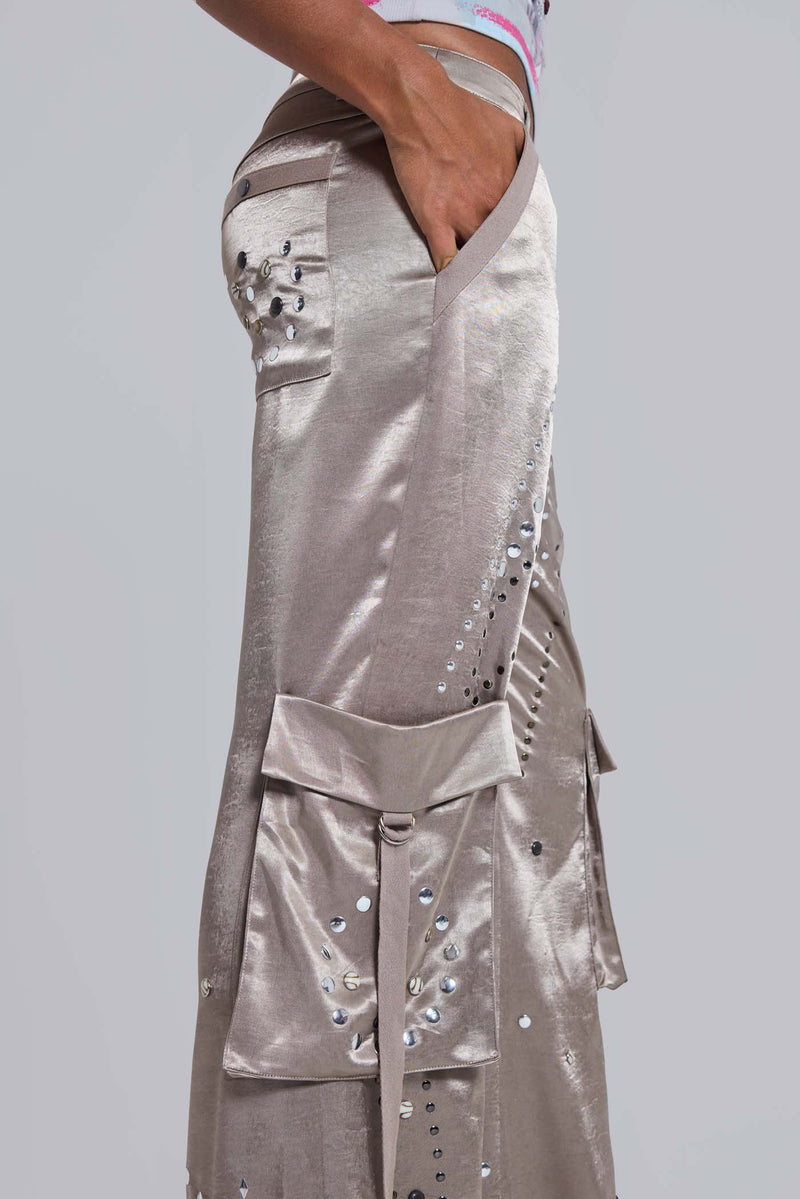 Briony Studded Satin Cargo Trousers
