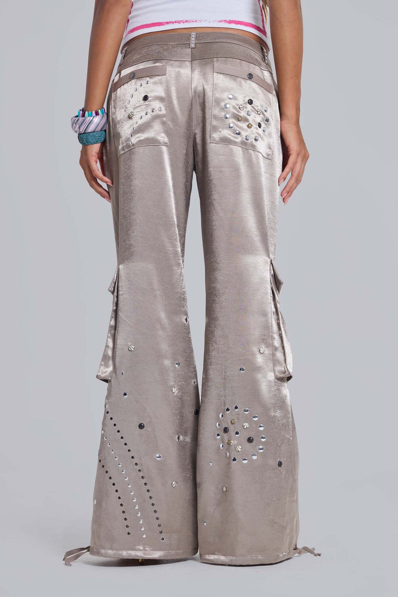 Briony Studded Satin Cargo Trousers