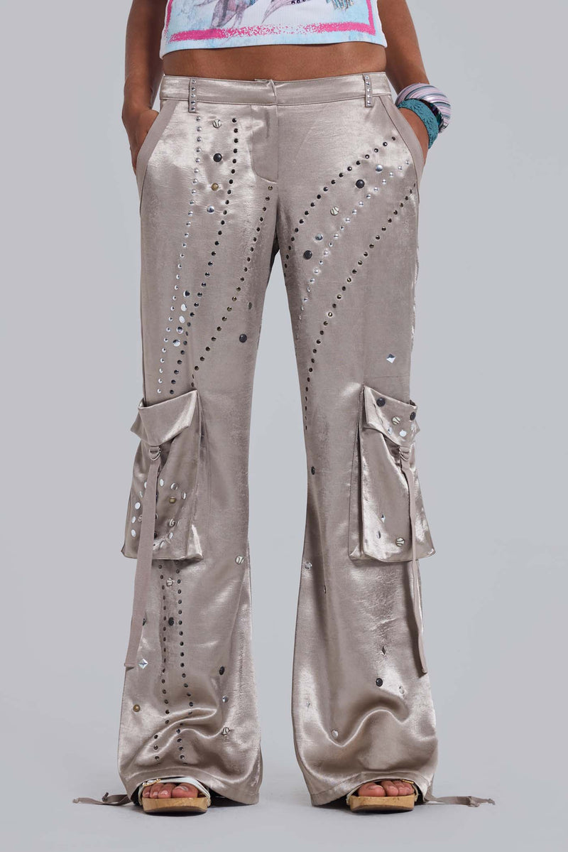 Briony Studded Satin Cargo Trousers