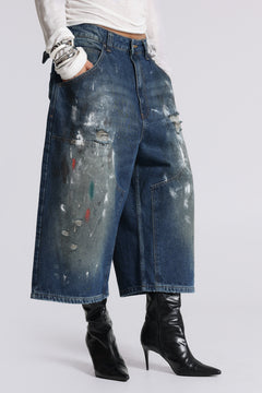 جينز Carpenter بقصة قصيرة Splatter XL - W24 / أزرق