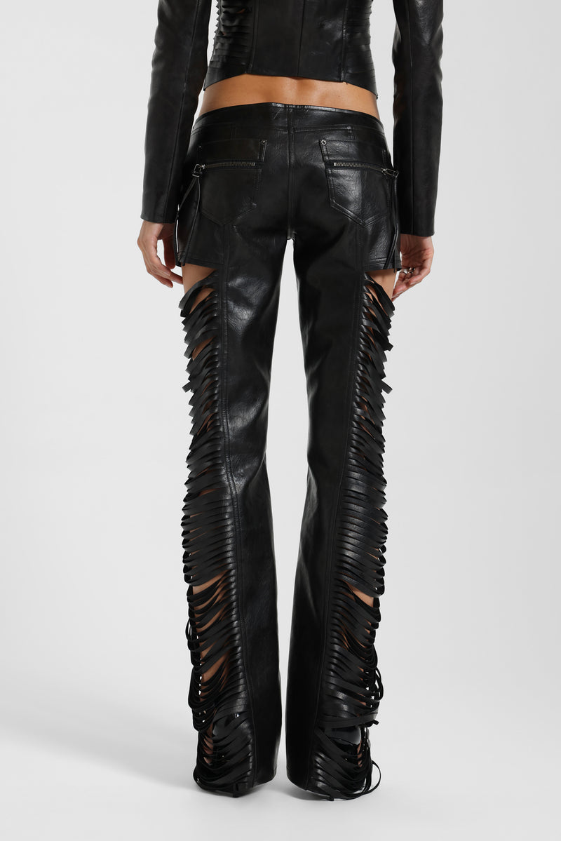 Norien Slashed PU Leather Trousers
