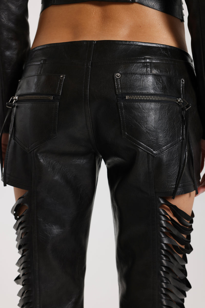 Norien Slashed PU Leather Trousers