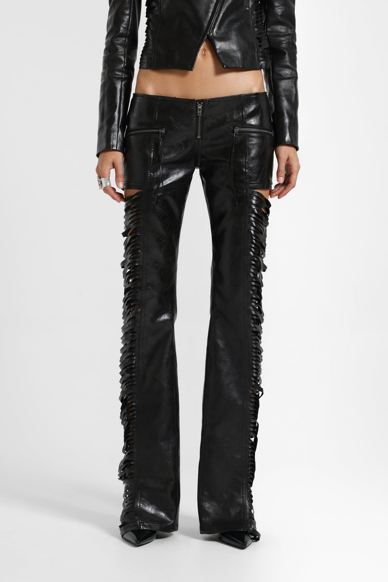 Norien Slashed PU Leather Trousers