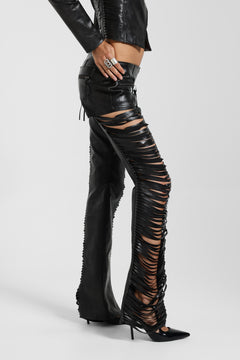 Norien Slashed PU Leather Trousers - W24 / Black