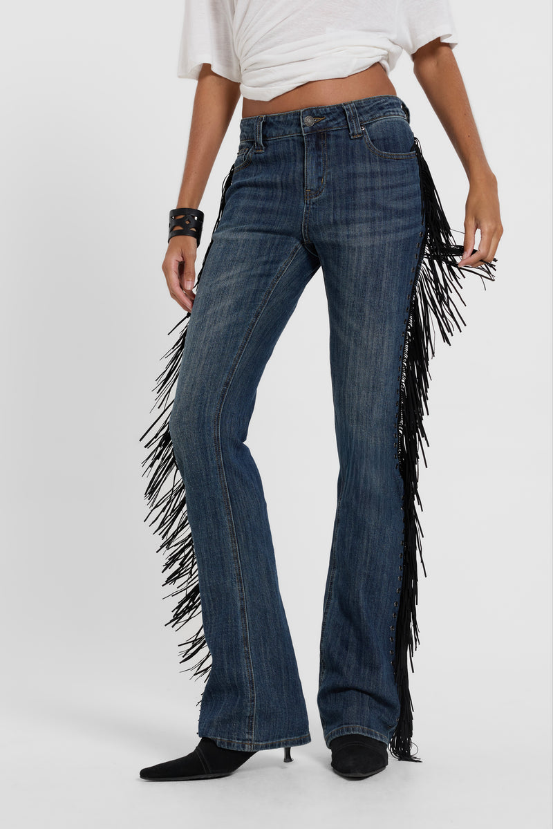 El Topo Fringe Bootcut Jeans in Blue Wash – view 2