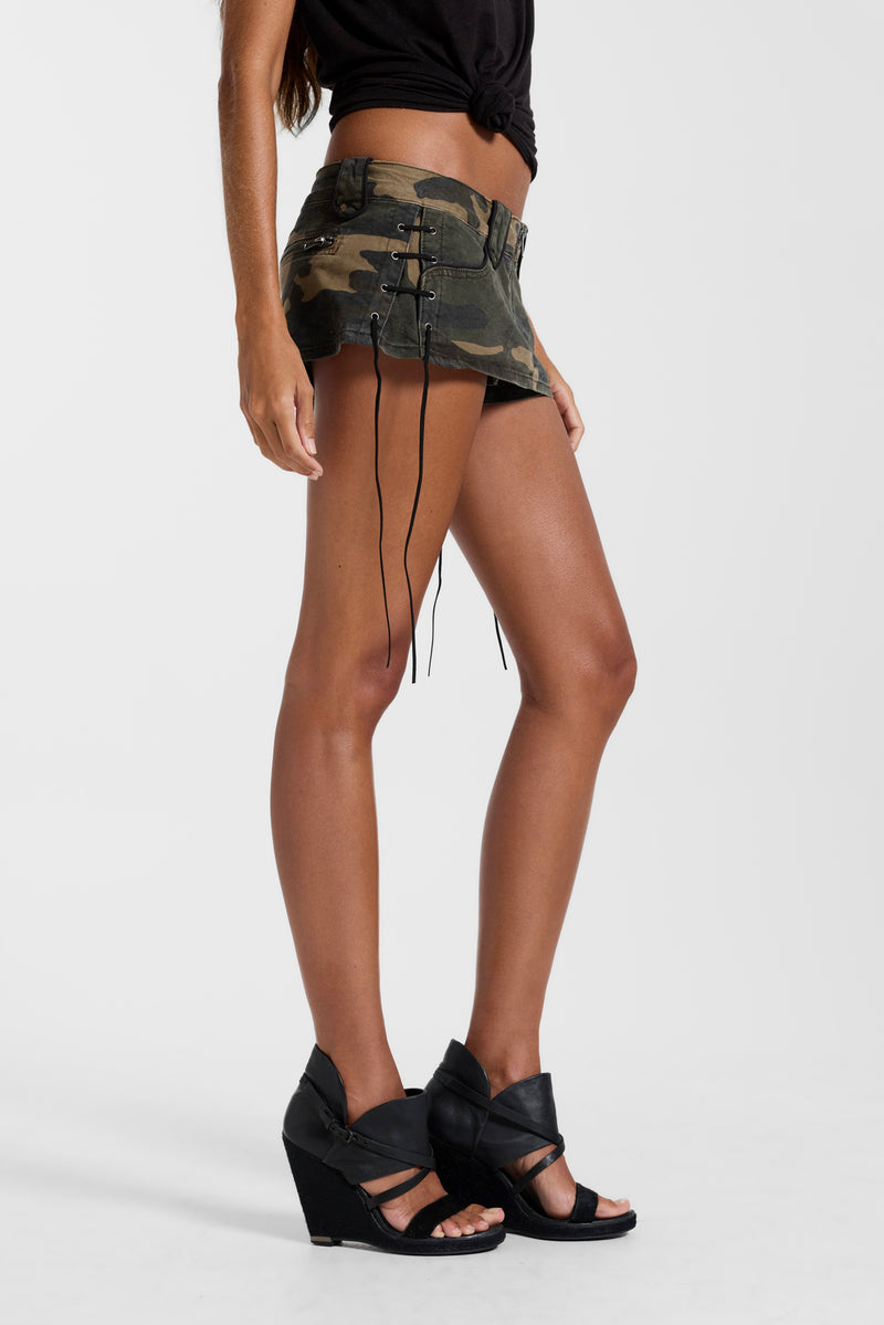 Charis Lace Up Military Micro Skort in Camo – view 4