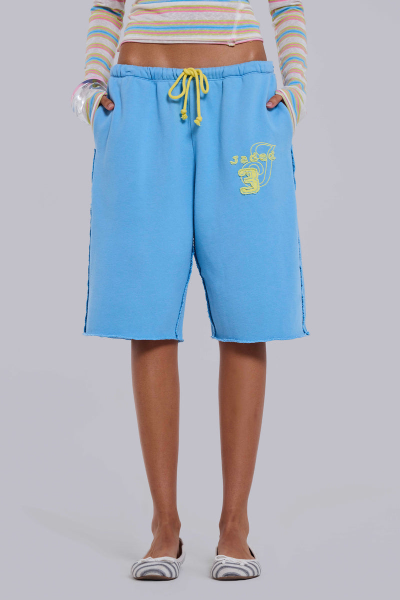 Cleo Slouchy Jogger Shorts in Blue