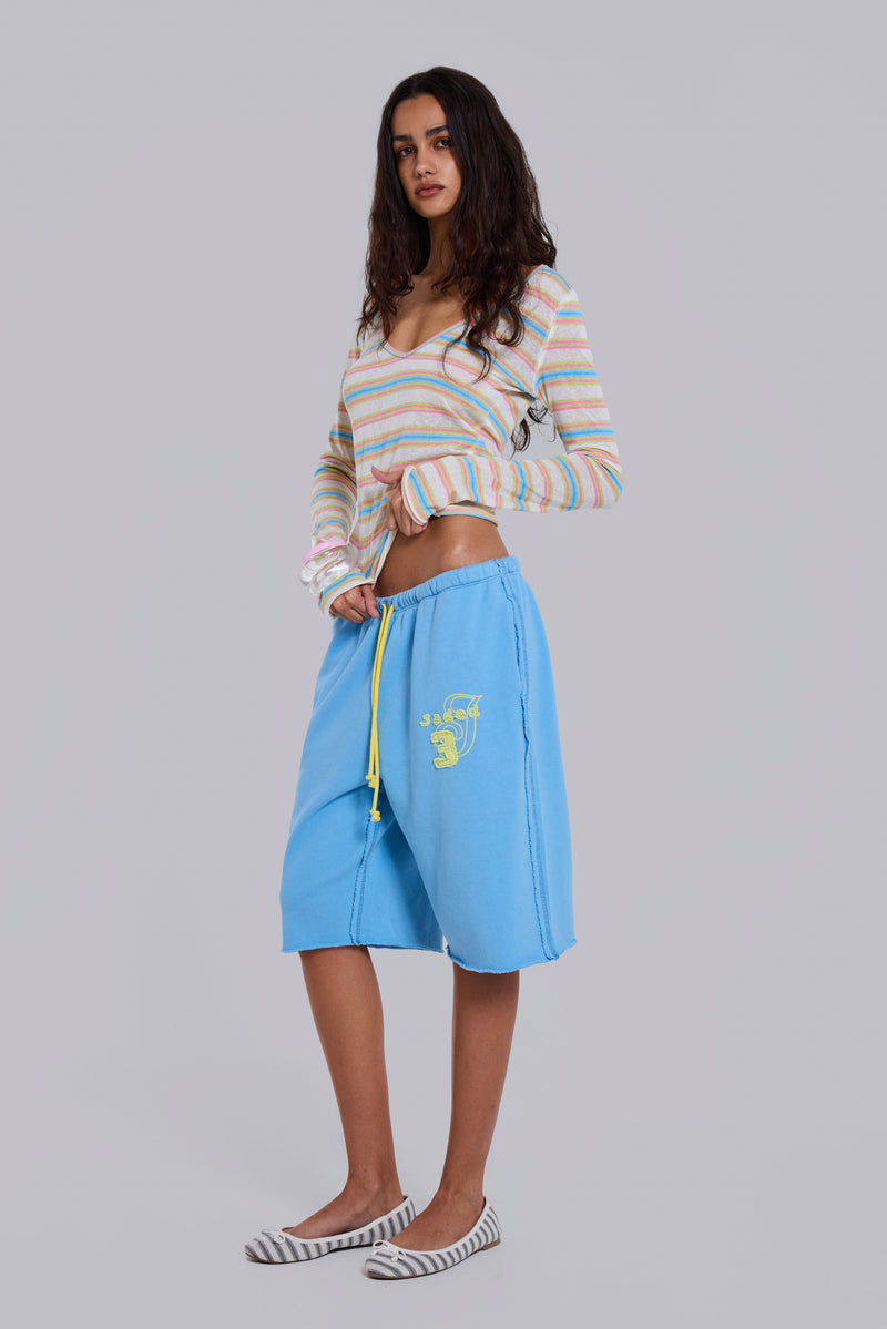 Cleo Slouchy Jogger Shorts in Blue