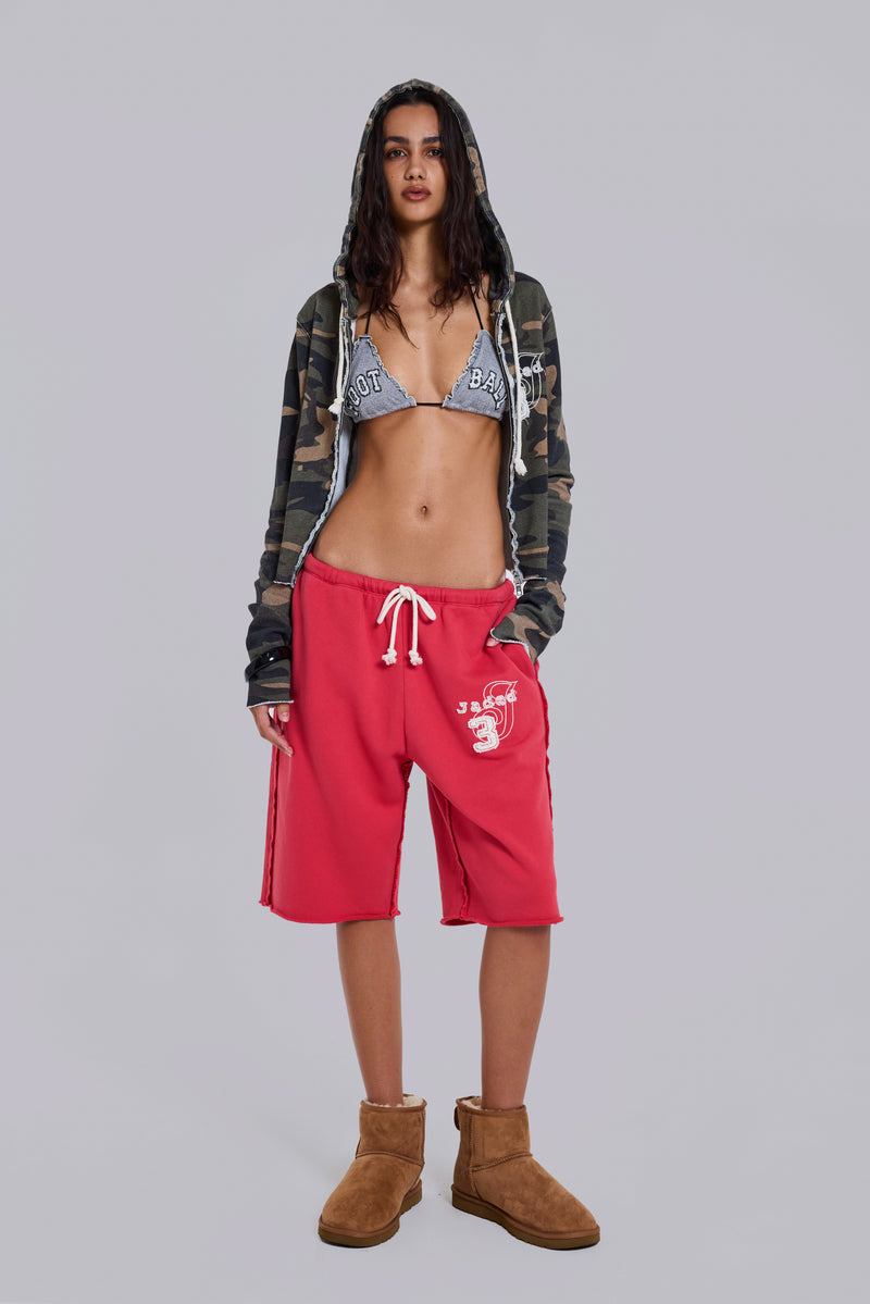 Cleo Slouchy Jogger Shorts in Red