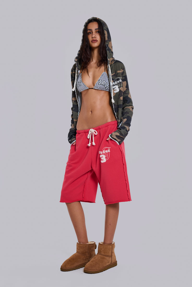 Cleo Slouchy Jogger Shorts in Red