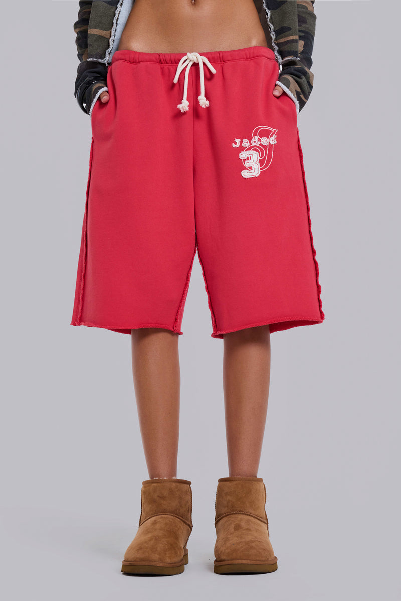 Cleo Slouchy Jogger Shorts in Red