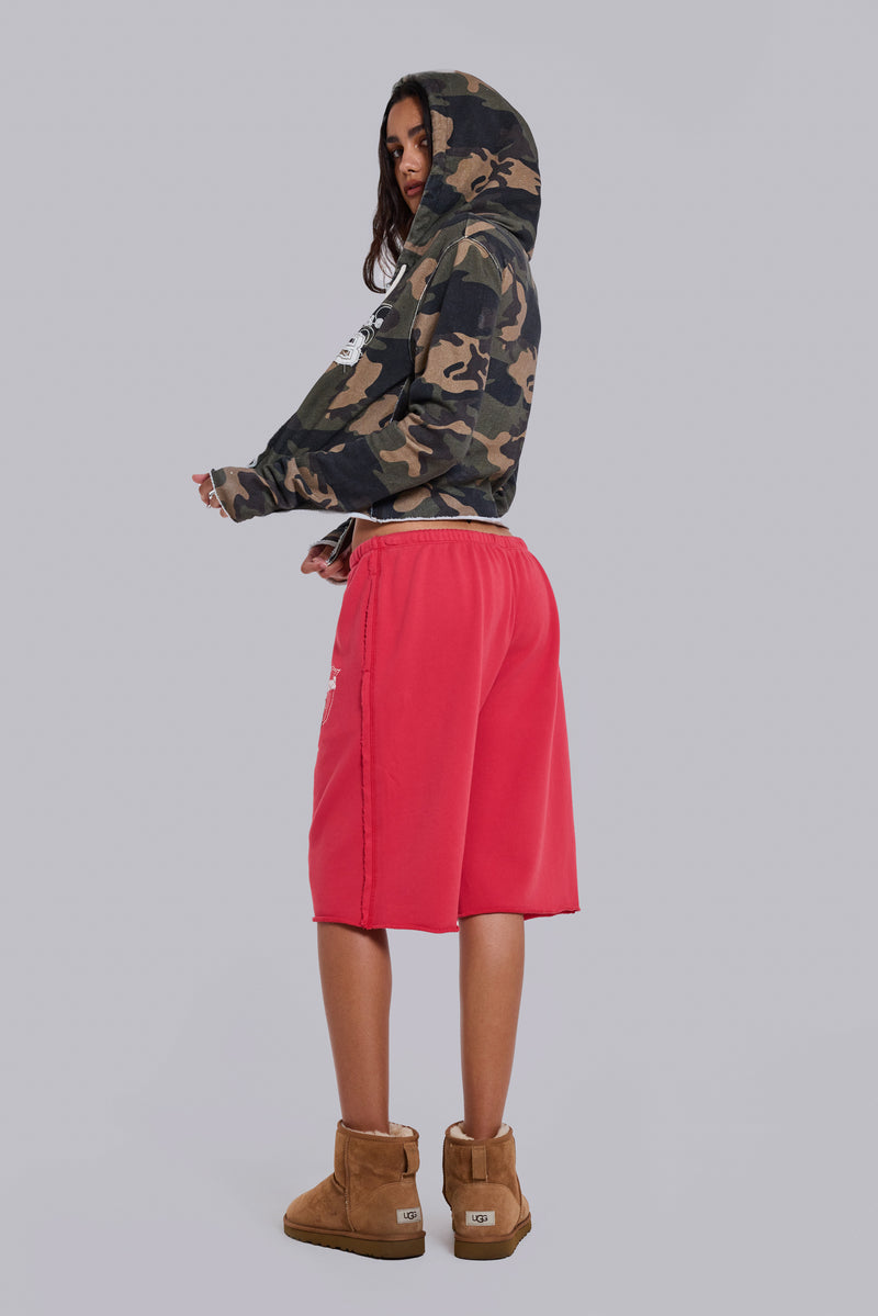 Cleo Slouchy Jogger Shorts in Red