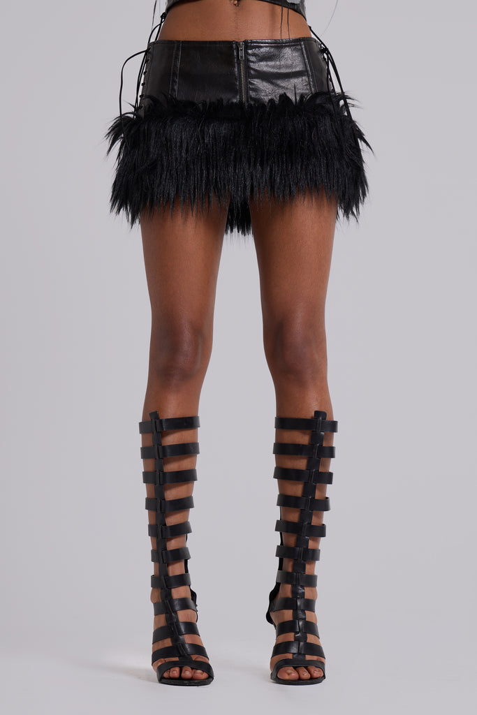 Viera Faux Fur and Leather Mini Skirt
