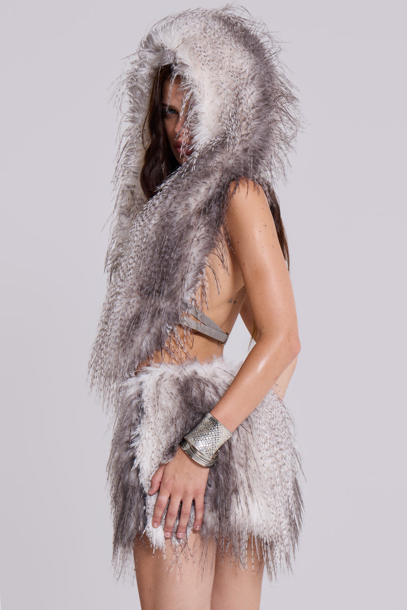 Haka Faux Feather Fur Mini Skirt