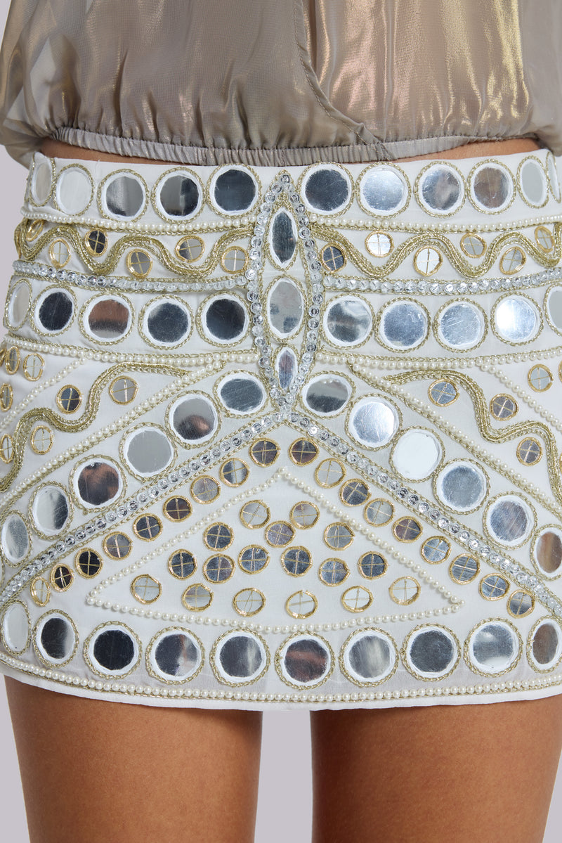 Chara Embellished Mirror Mini Skirt