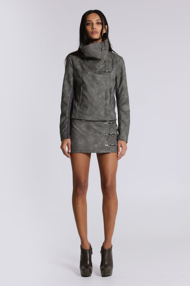 Cera Clasp PU Leather Mini Skirt