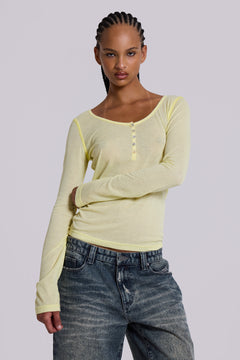Sheer Henley Top in Buttercup - UK 16 / Yellow