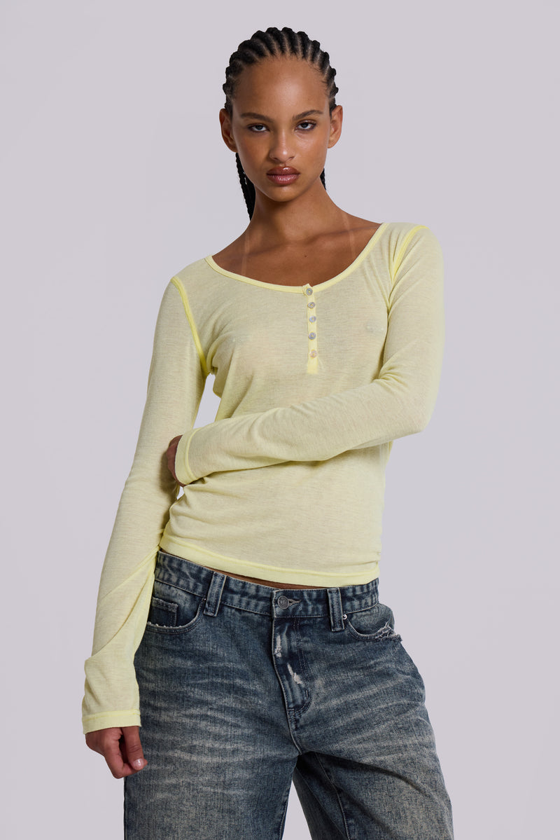Sheer Henley Top in Buttercup