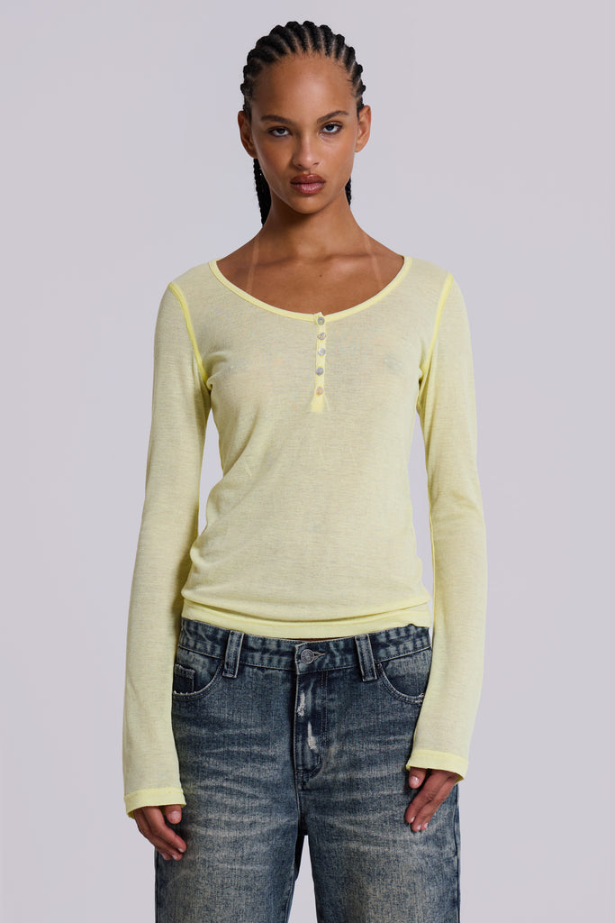 Sheer Henley Top in Buttercup
