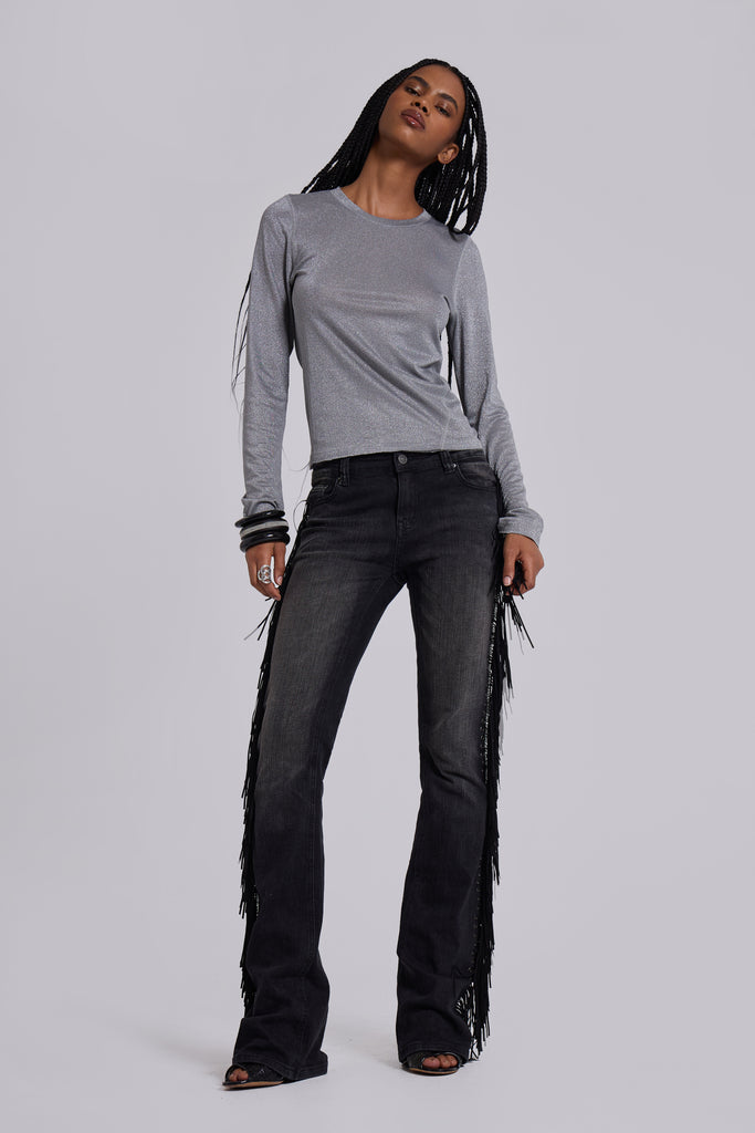 El Topo Fringe Bootcut Jeans in Black Wash