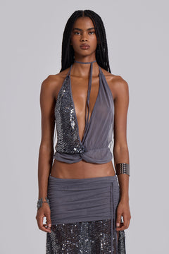 Selina Sequin Backless Top - UK 14 / Grey
