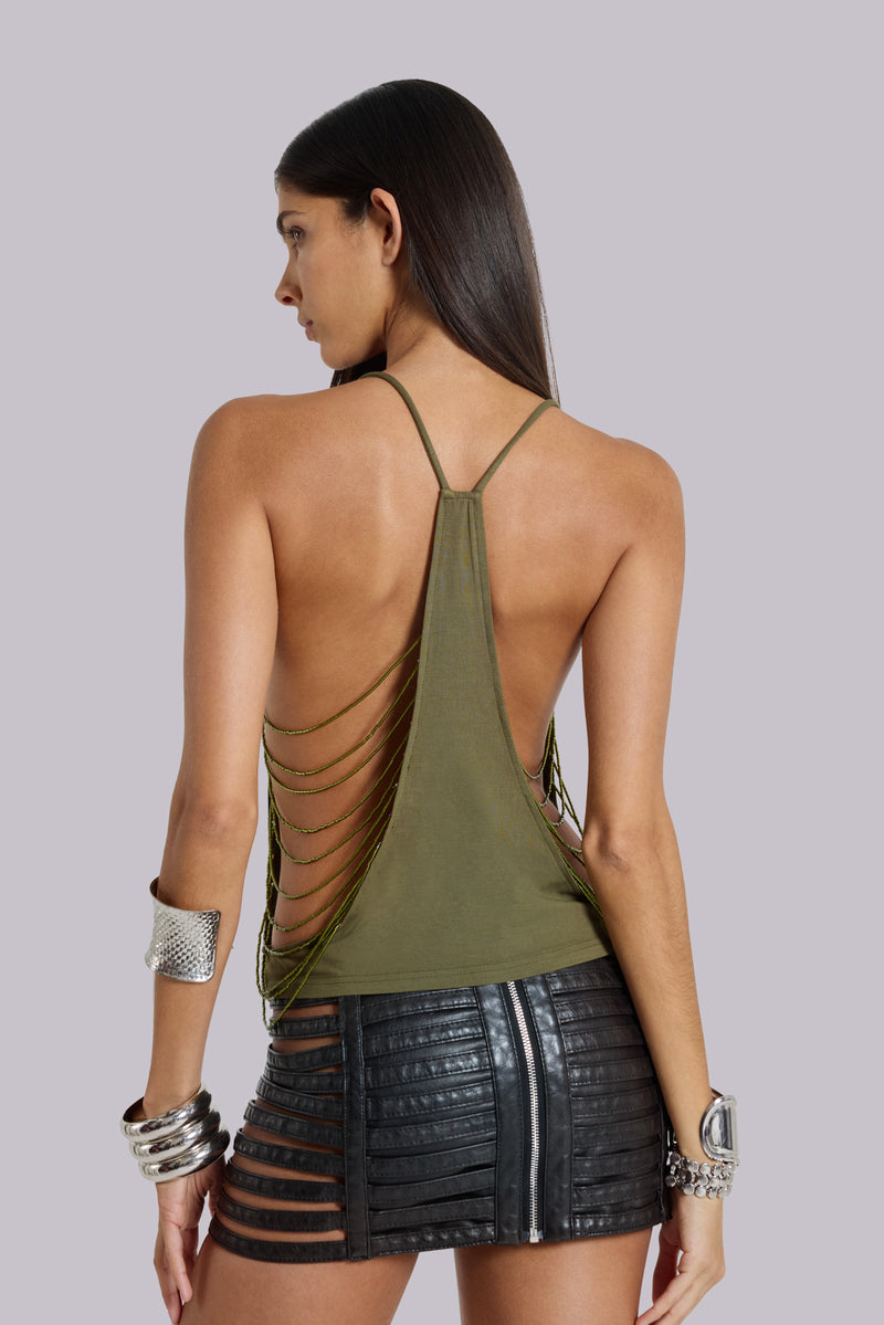 Aleya Beaded Top in Khaki