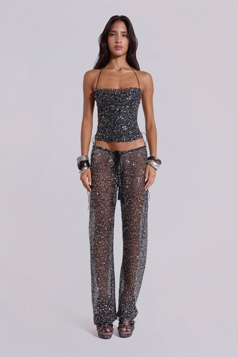 Deva Sequin Knit Corset Top in Midnight