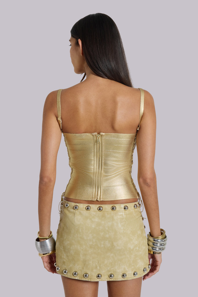 Idol Metallic Bandage Corset Top in Gold