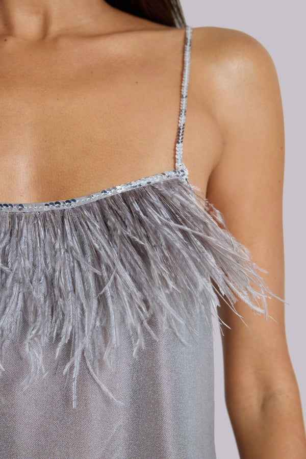 Ilira Metallic Sheer Top with Feathers
