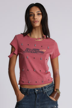 Rally Distressed Embellished Tee - UK 8 / Red